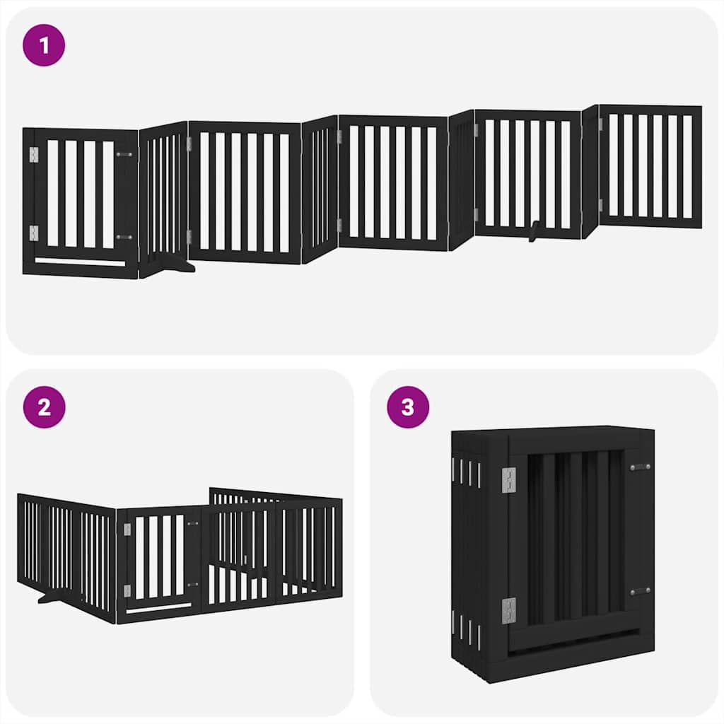 Dog Gate with Door Foldable 9 Panels Black 450 cm Poplar Wood