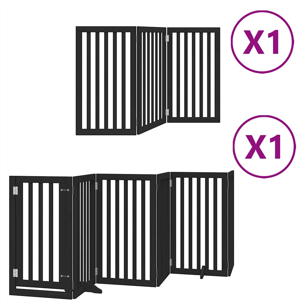 Dog Gate with Door Foldable 9 Panels Black 450 cm Poplar Wood