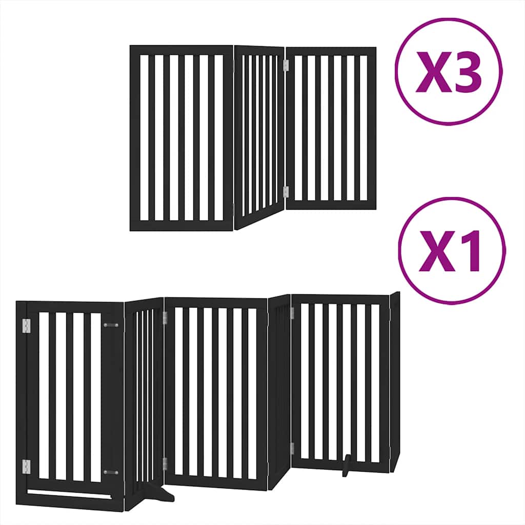 Dog Gate with Door Foldable 15 Panels Black 750 cm Poplar Wood