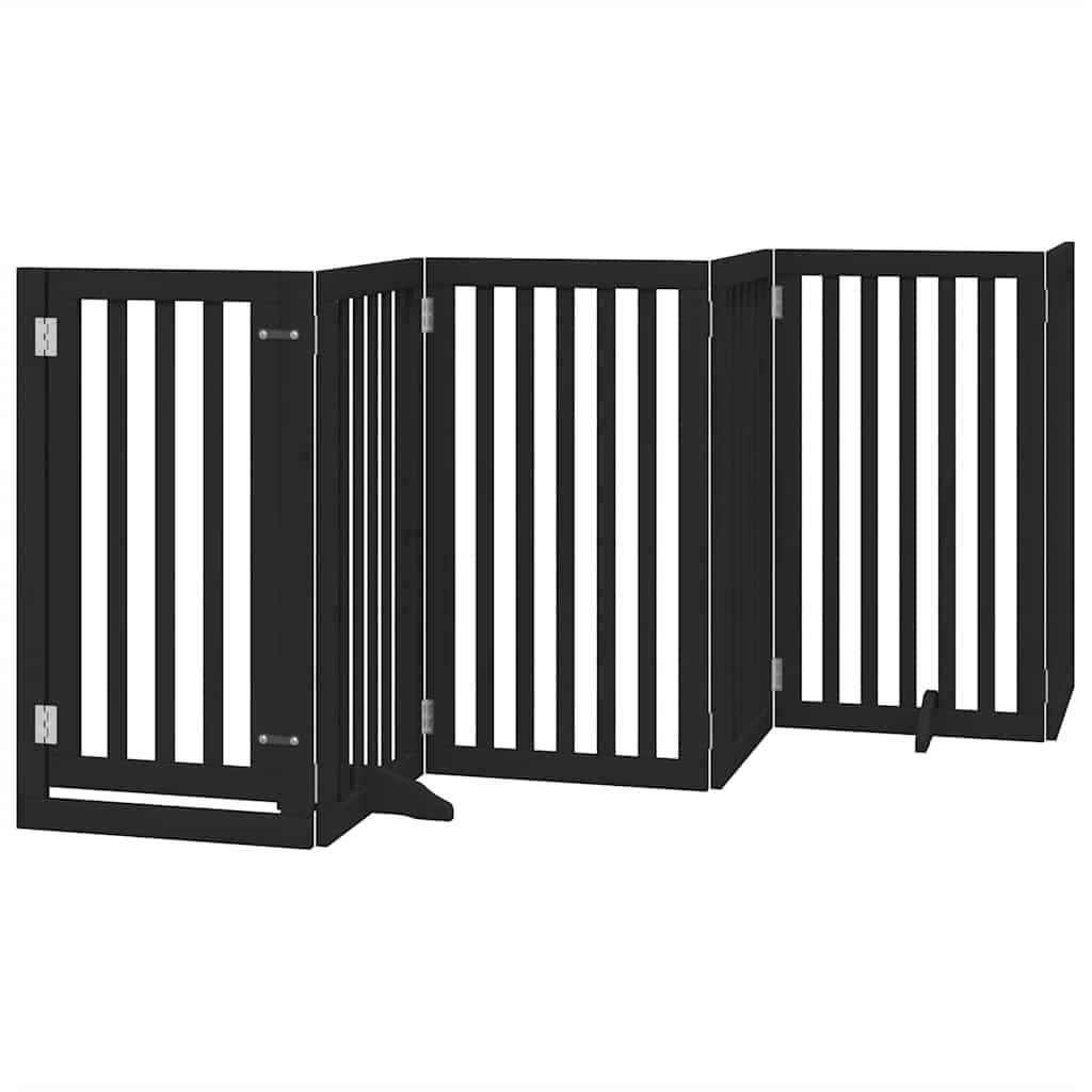 Dog Gate with Door Foldable 15 Panels Black 750 cm Poplar Wood