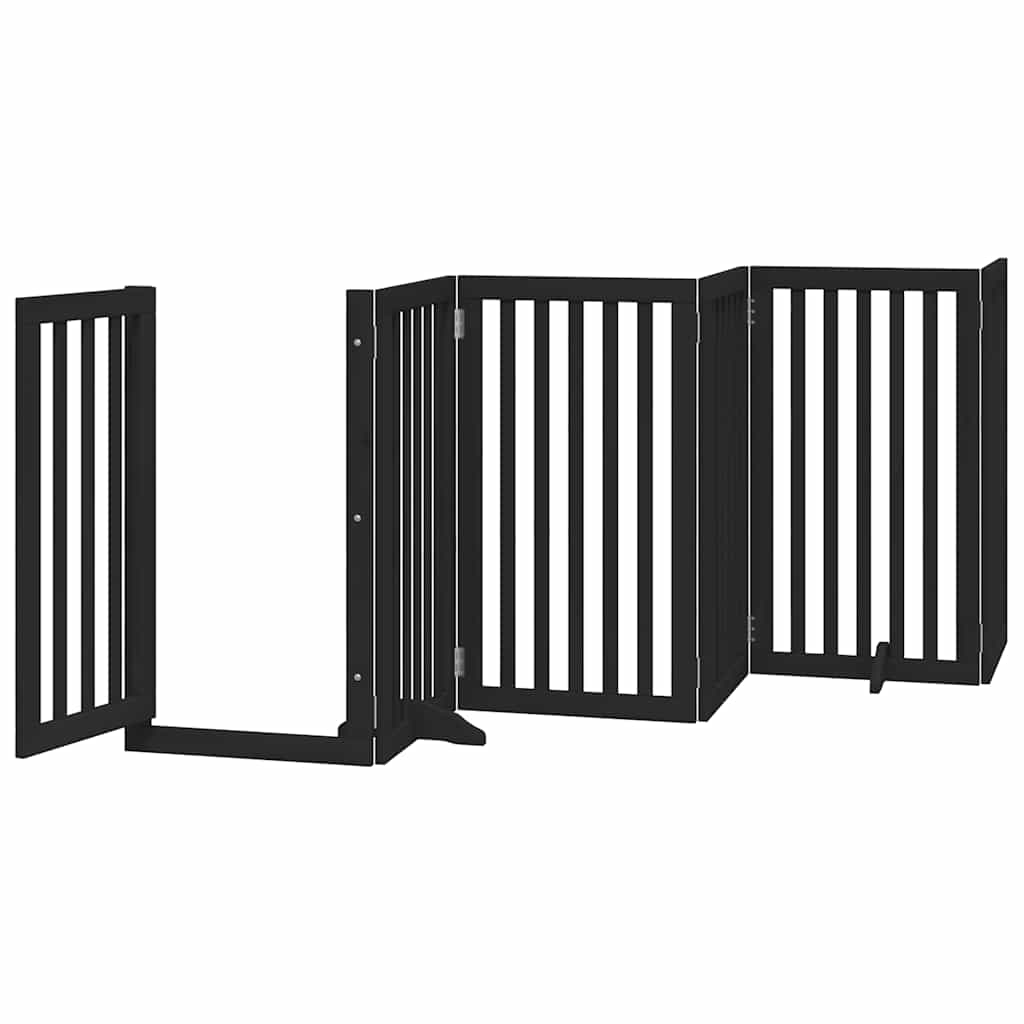 Dog Gate with Door Foldable 15 Panels Black 750 cm Poplar Wood