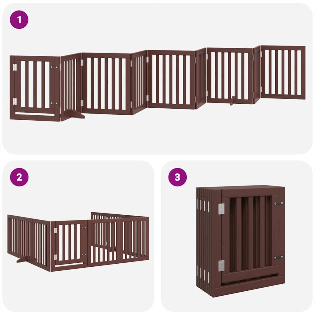 Dog Gate with Door Foldable 9 Panels Brown 450 cm Poplar Wood