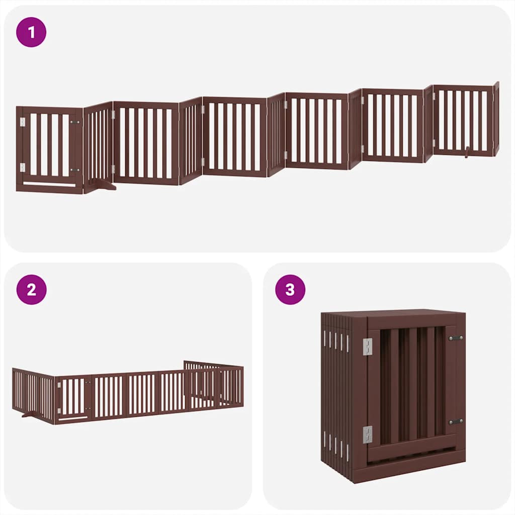 Dog Gate with Door Foldable 12 Panels Brown 600 cm Poplar Wood