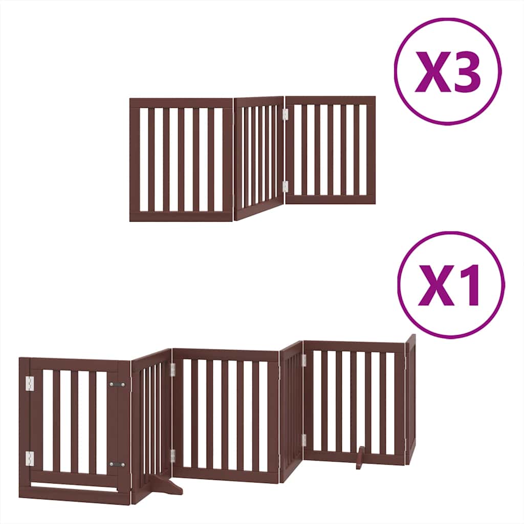 Dog Gate with Door Foldable 15 Panels Brown 750 cm Poplar Wood