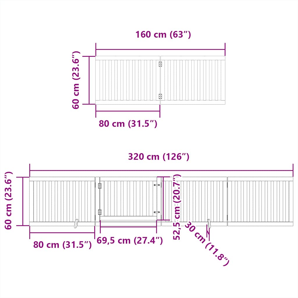 Dog Gate with Door Foldable 6 Panels 480 cm Poplar Wood