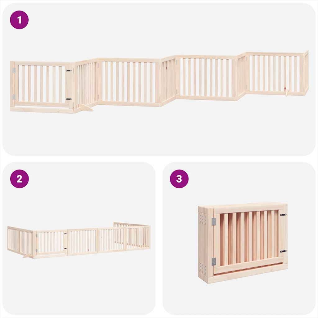 Dog Gate with Door Foldable 8 Panels 640 cm Poplar Wood