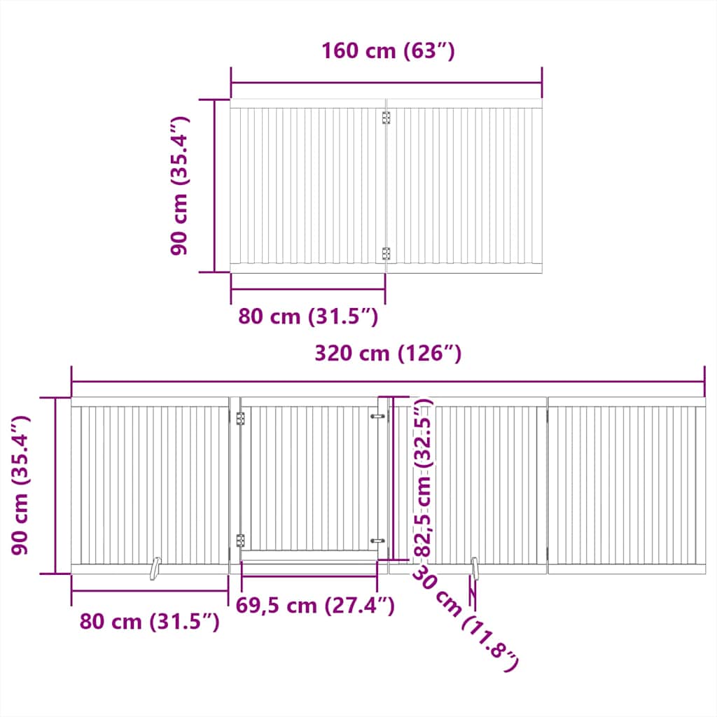 Dog Gate with Door Foldable 6 Panels 480 cm Poplar Wood