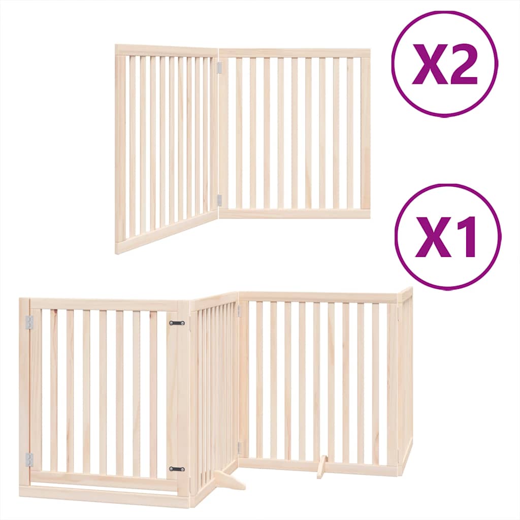 Dog Gate with Door Foldable 8 Panels 640 cm Poplar Wood