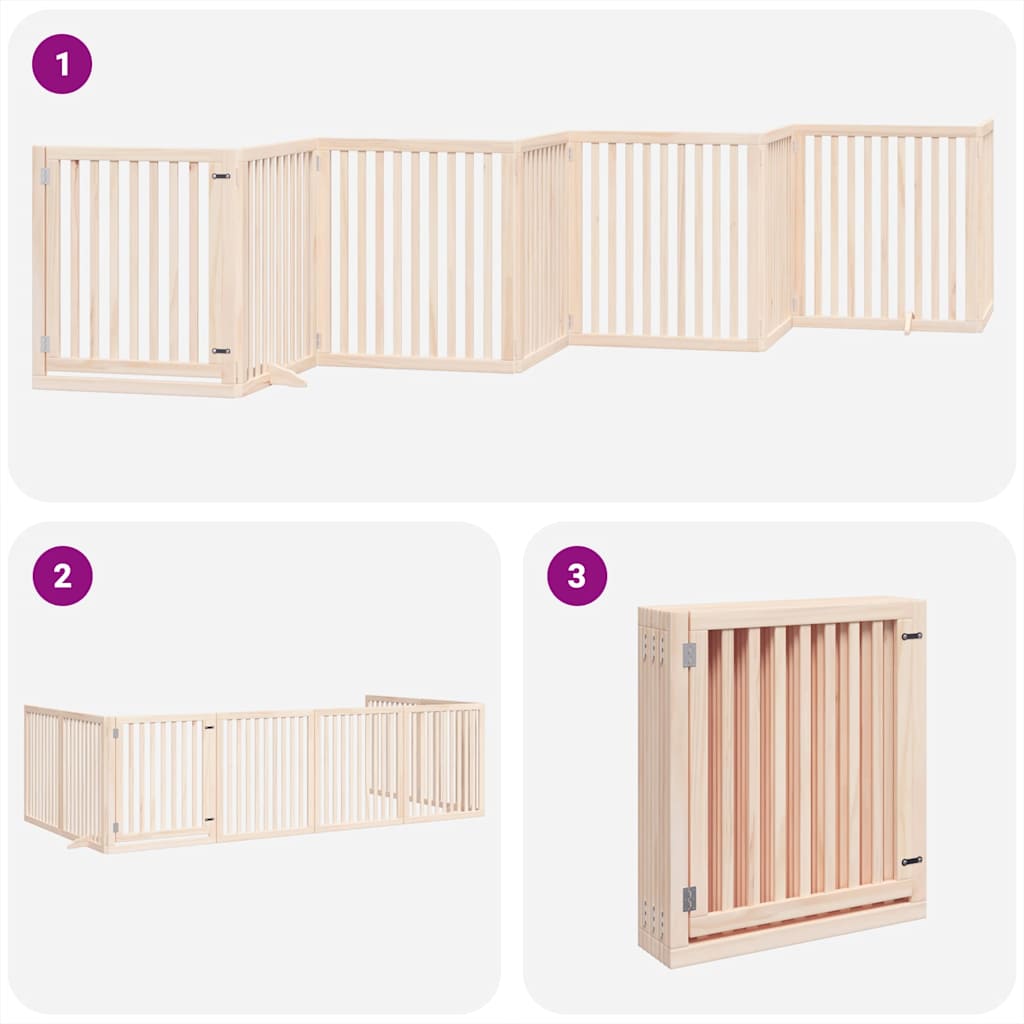 Dog Gate with Door Foldable 8 Panels 640 cm Poplar Wood