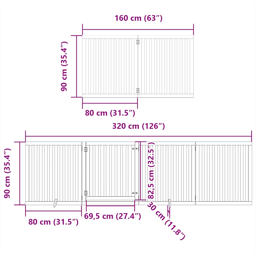 Dog Gate with Door Foldable 8 Panels 640 cm Poplar Wood