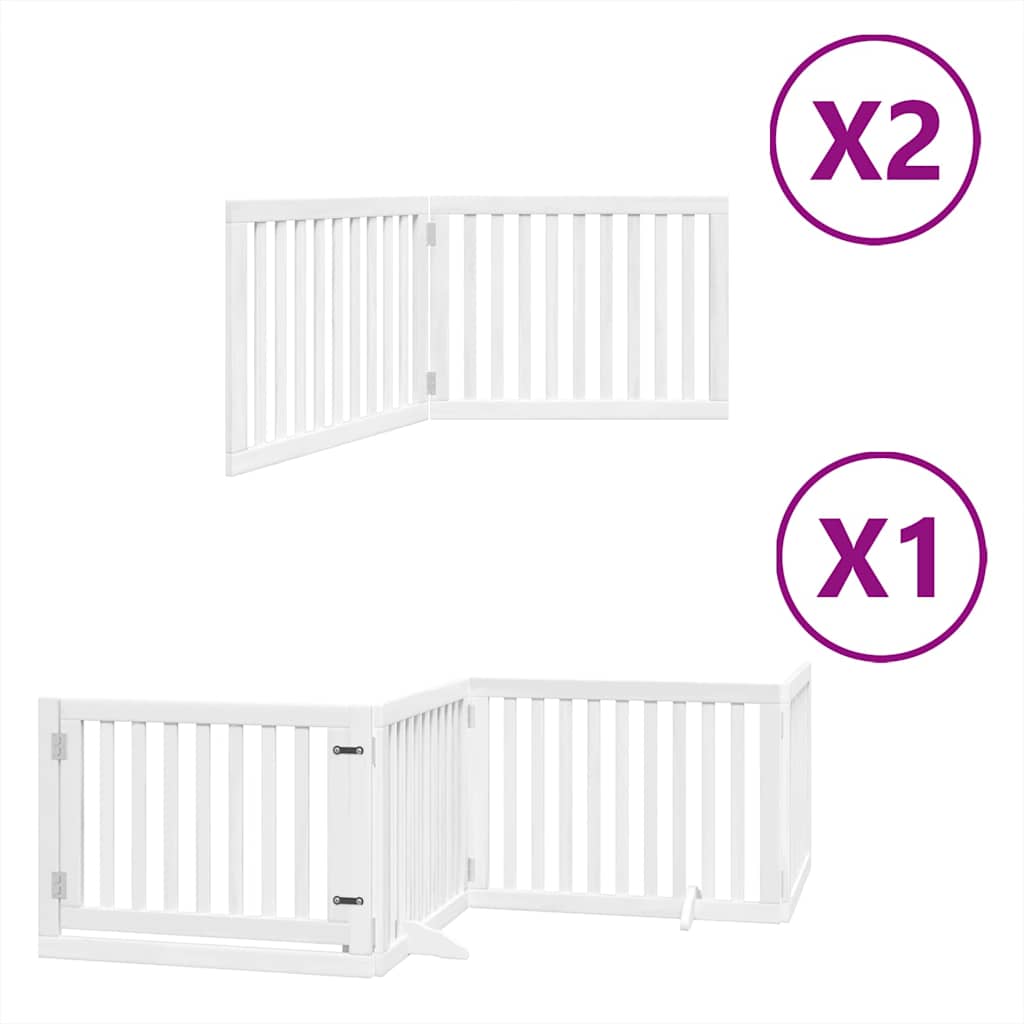 Dog Gate with Door Foldable 8 Panels White 640 cm Poplar Wood