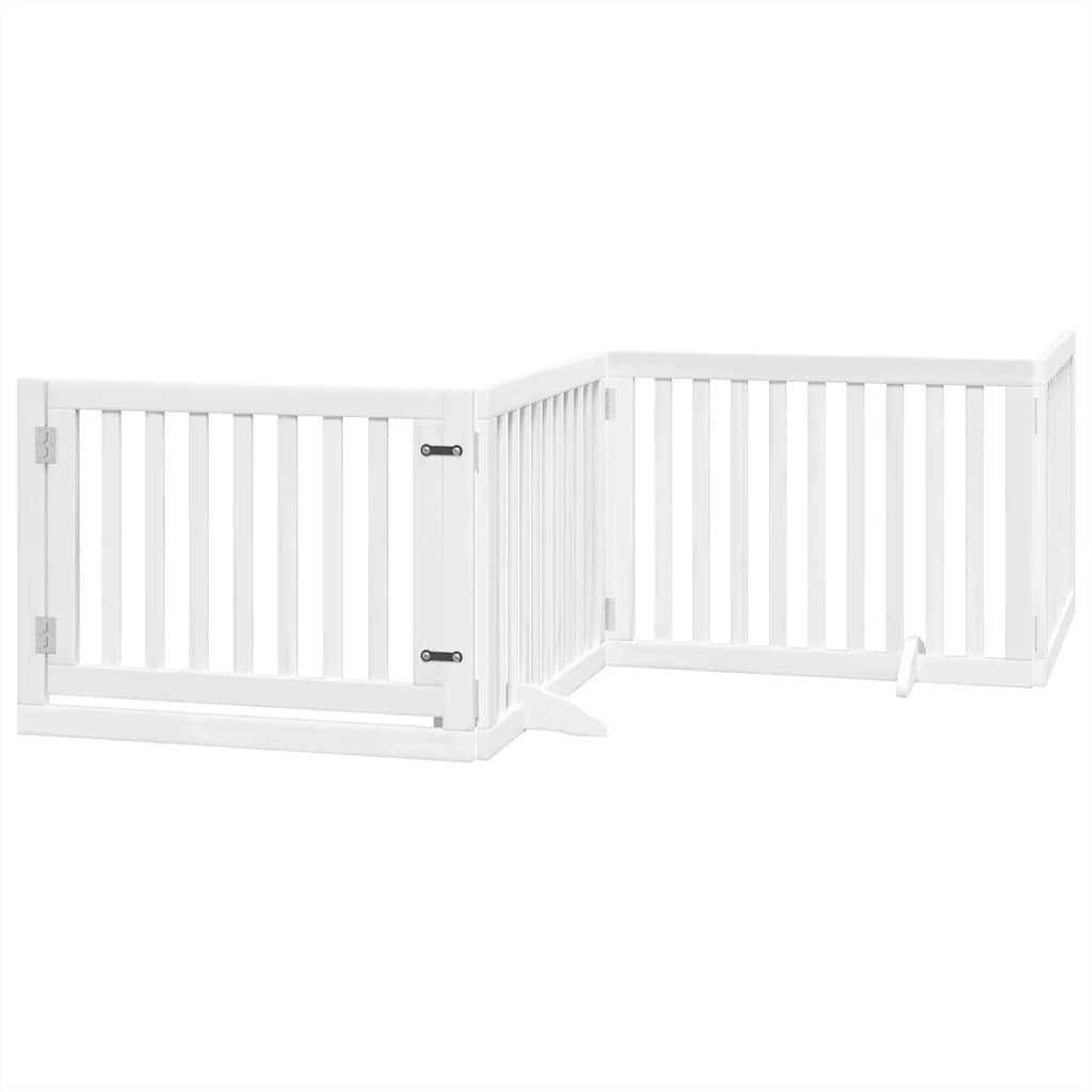 Dog Gate with Door Foldable 8 Panels White 640 cm Poplar Wood