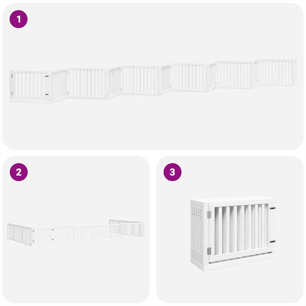 Dog Gate with Door Foldable 12 Panels White 960 cm Poplar Wood