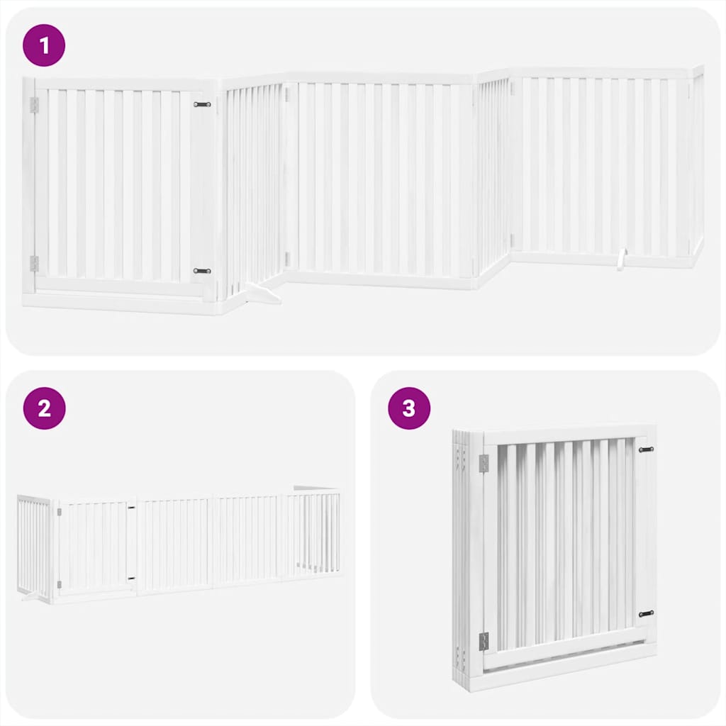 Dog Gate with Door Foldable 6 Panels White 480 cm Poplar Wood