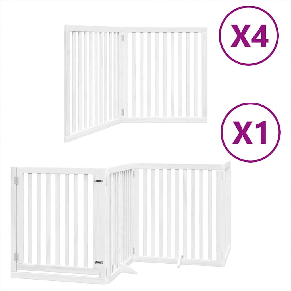 Dog Gate with Door Foldable 12 Panels White 960 cm Poplar Wood