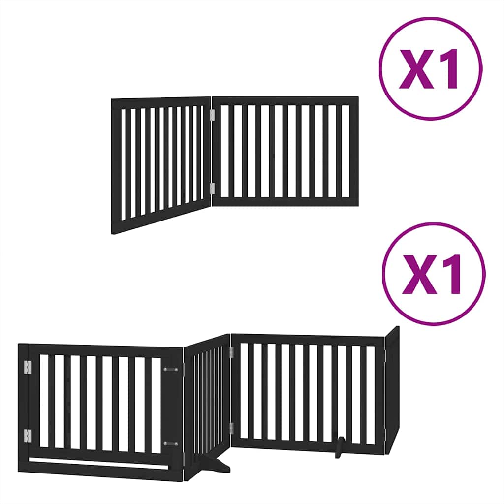 Dog Gate with Door Foldable 6 Panels Black 480 cm Poplar Wood
