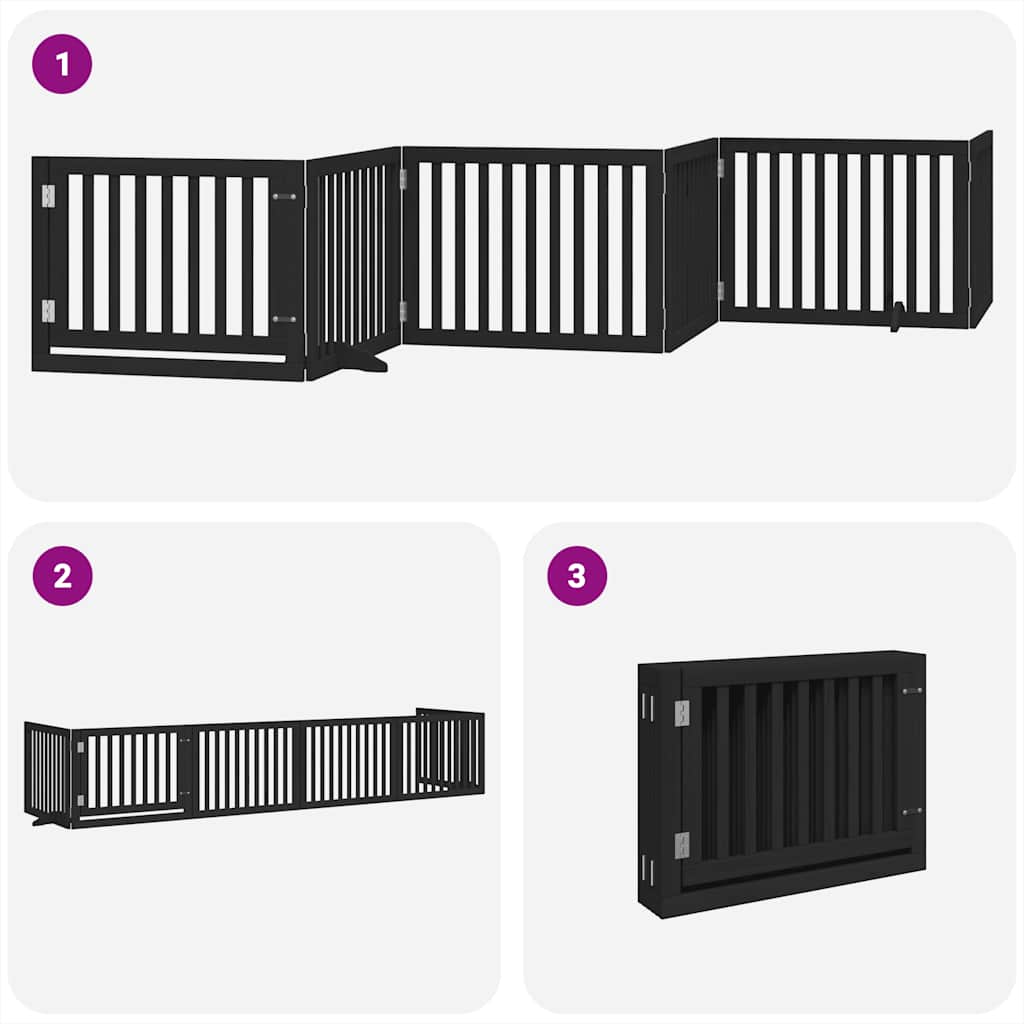 Dog Gate with Door Foldable 6 Panels Black 480 cm Poplar Wood