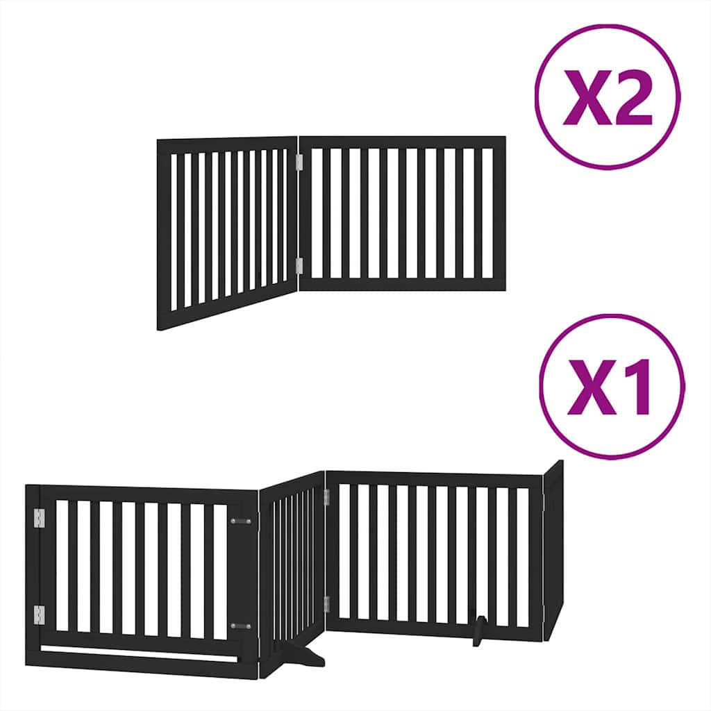 Dog Gate with Door Foldable 8 Panels Black 640 cm Poplar Wood