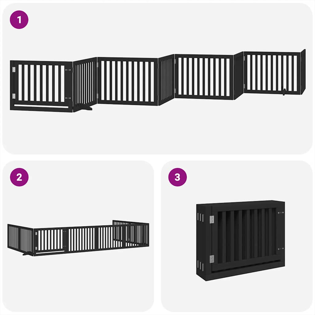 Dog Gate with Door Foldable 8 Panels Black 640 cm Poplar Wood