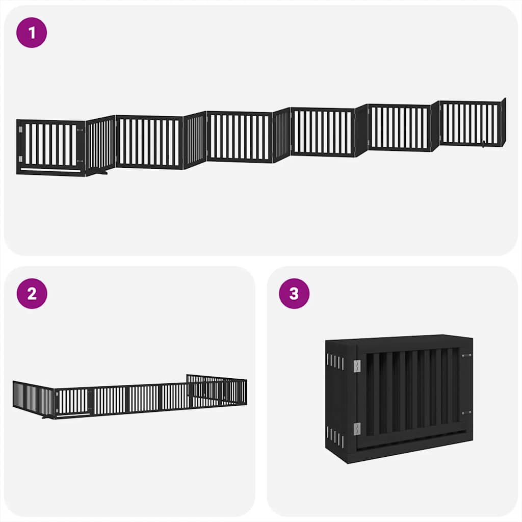 Dog Gate with Door Foldable 12 Panels Black 960 cm Poplar Wood