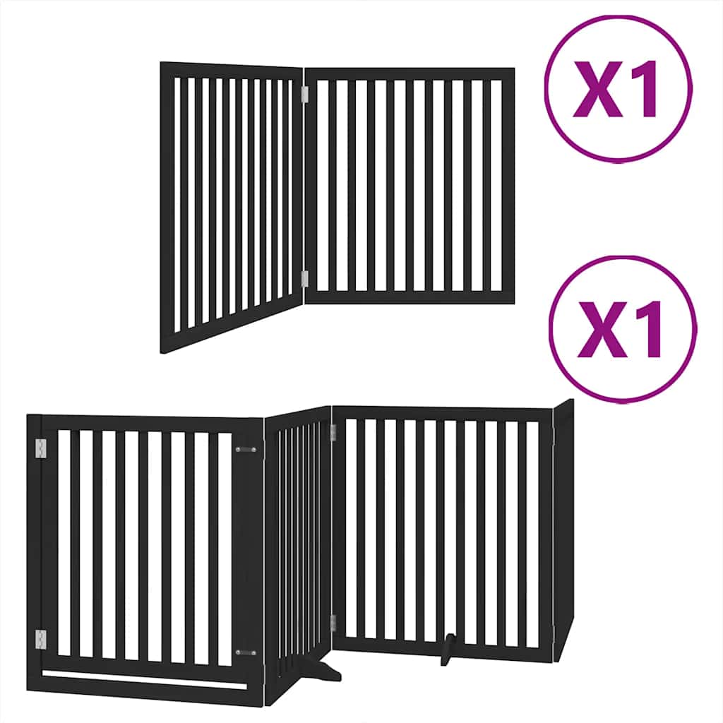 Dog Gate with Door Foldable 6 Panels Black 480 cm Poplar Wood