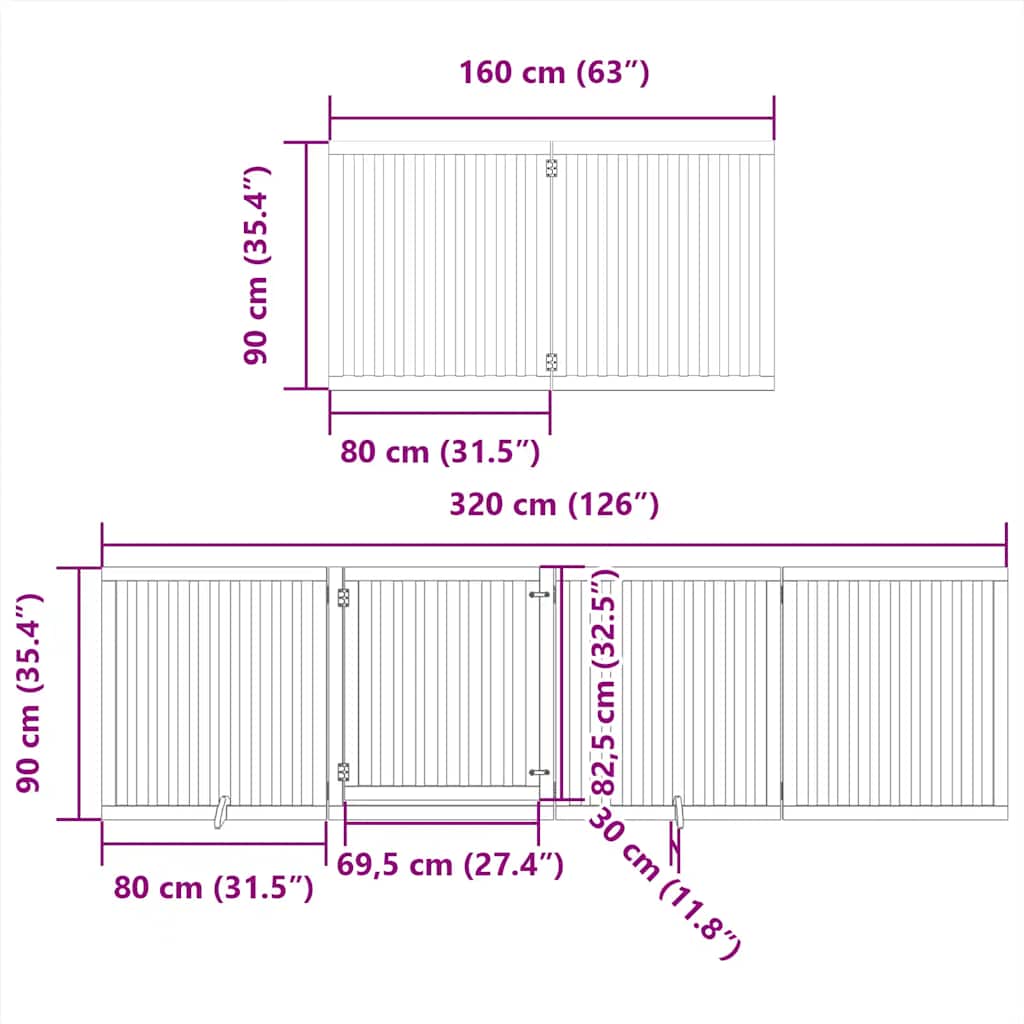 Dog Gate with Door Foldable 10 Panels Black 800 cm Poplar Wood