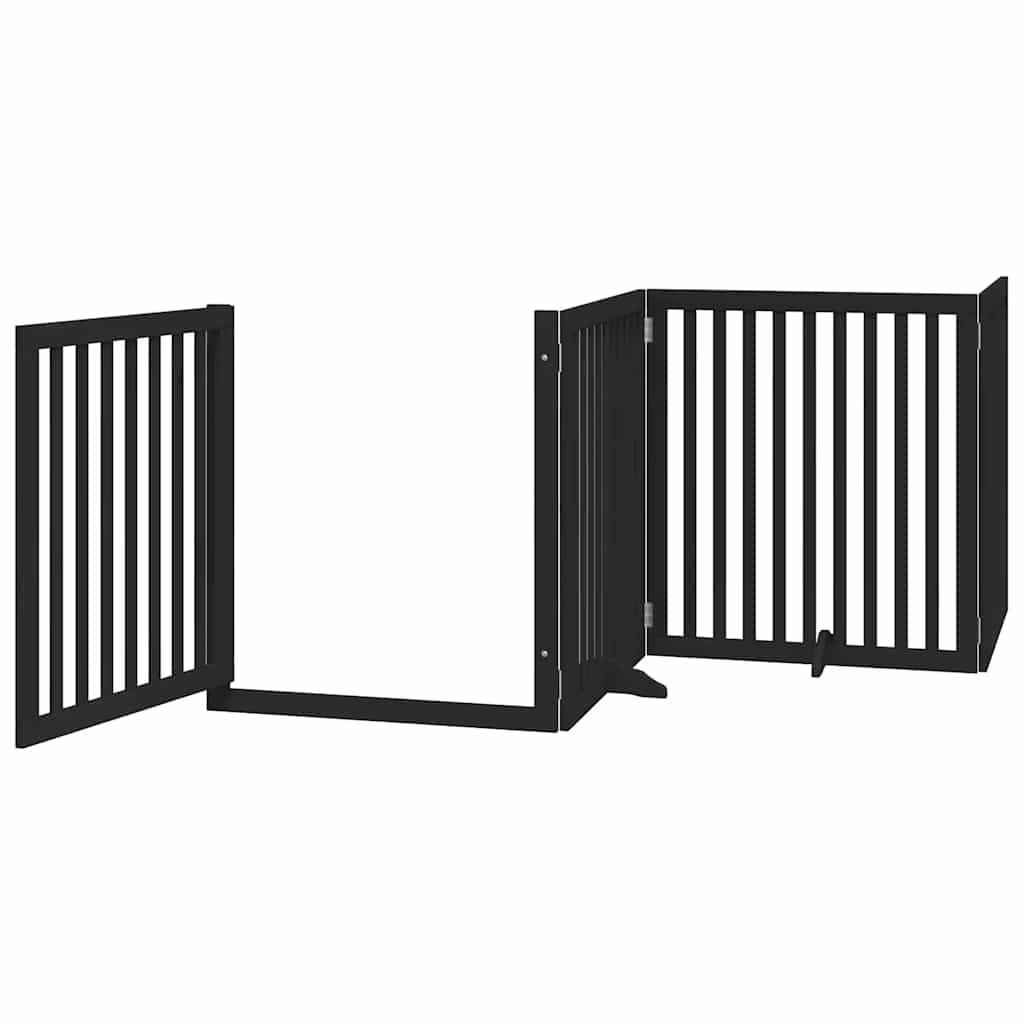 Dog Gate with Door Foldable 12 Panels Black 960 cm Poplar Wood