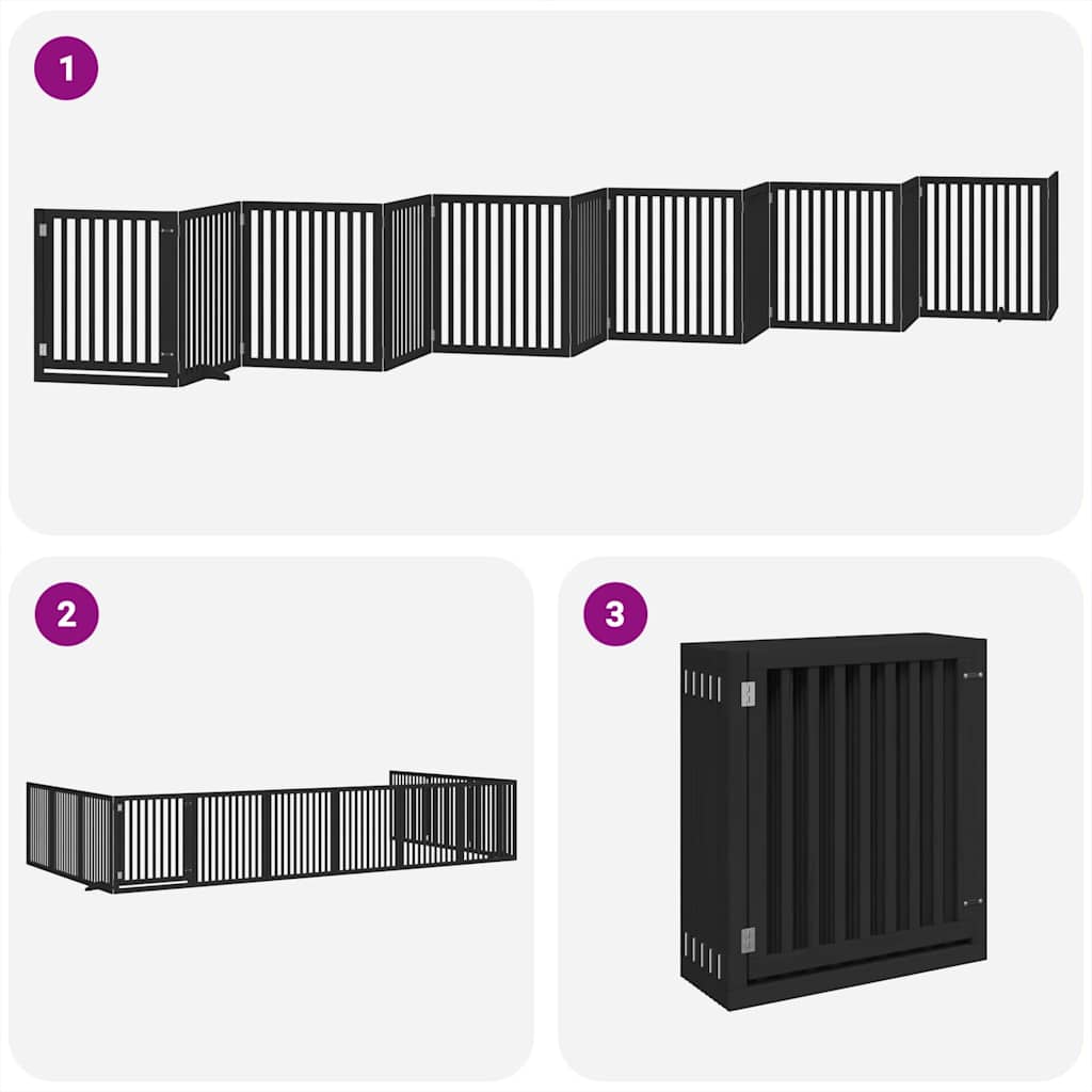 Dog Gate with Door Foldable 12 Panels Black 960 cm Poplar Wood