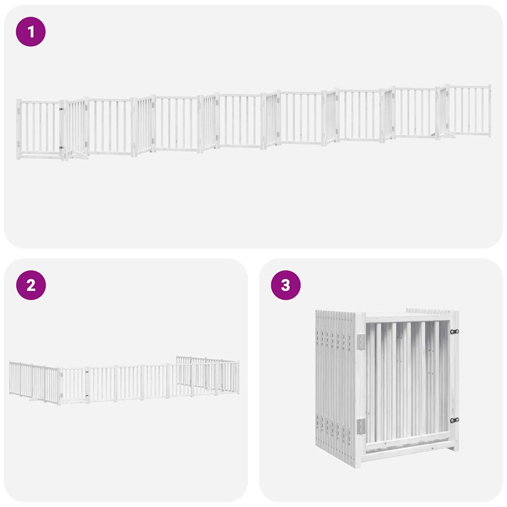 Dog Gate with Door Foldable 15 Panels White 750 cm Poplar Wood