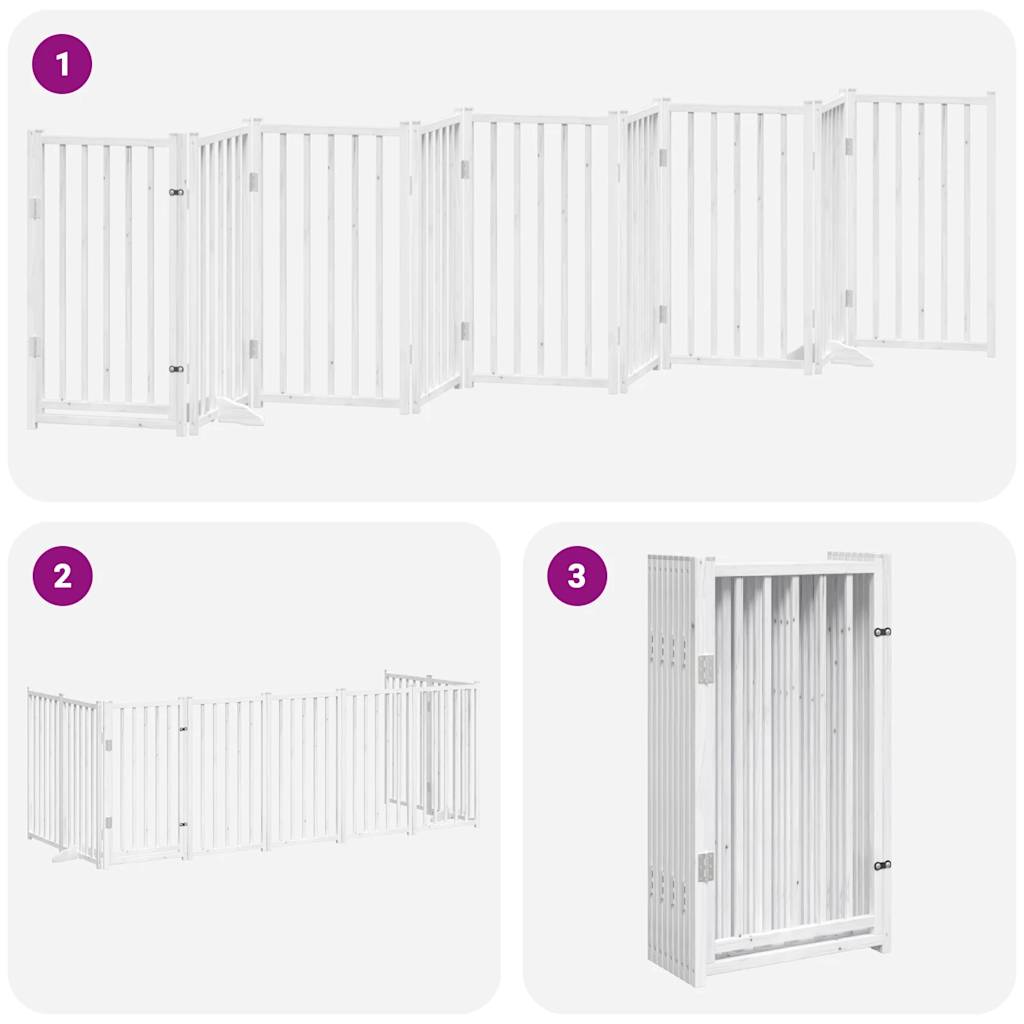 Dog Gate with Door Foldable 9 Panels White 450 cm Poplar Wood