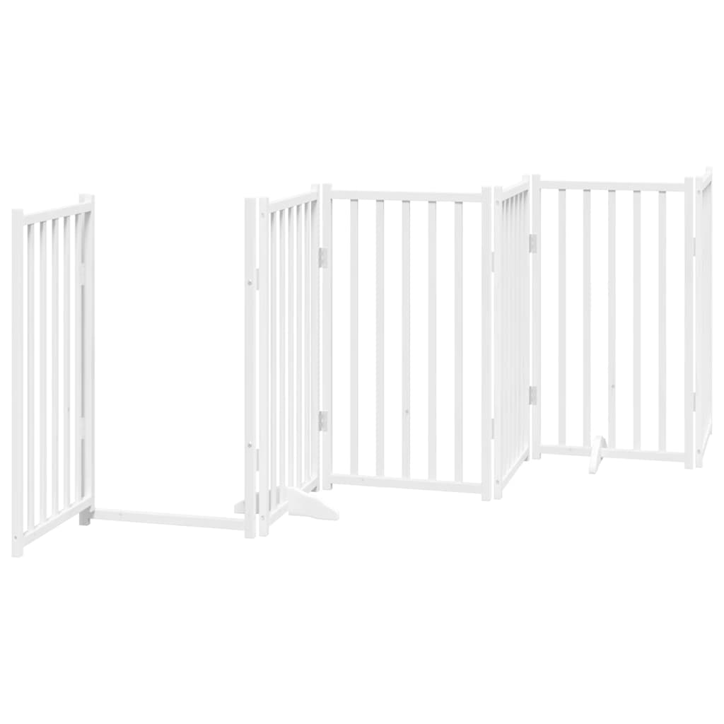Dog Gate with Door Foldable 12 Panels White 600 cm Poplar Wood