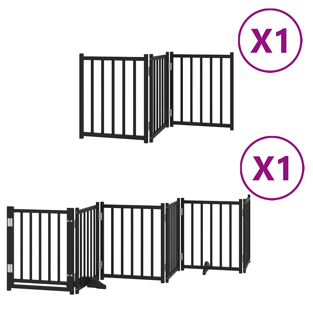 Dog Gate with Door Foldable 9 Panels Black 450 cm Poplar Wood