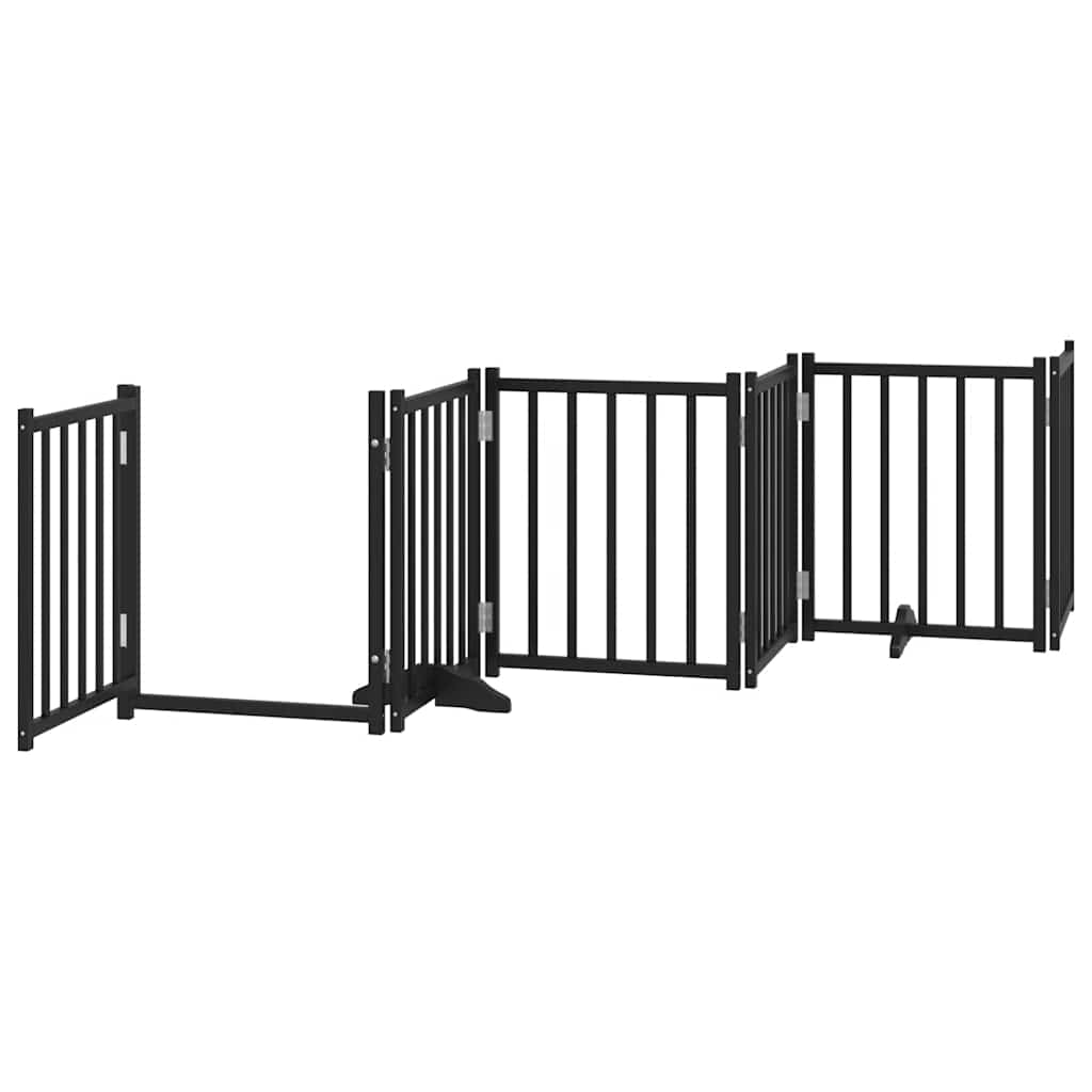 Dog Gate with Door Foldable 9 Panels Black 450 cm Poplar Wood