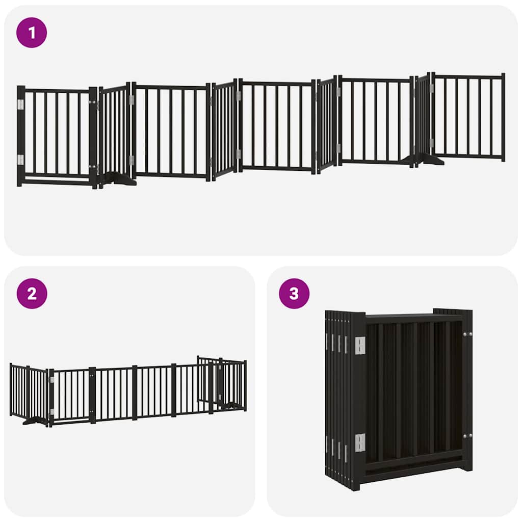 Dog Gate with Door Foldable 9 Panels Black 450 cm Poplar Wood