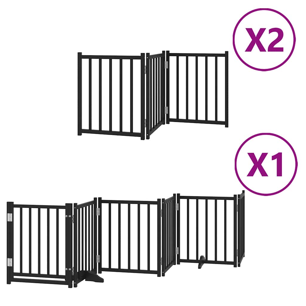 Dog Gate with Door Foldable 12 Panels Black 600 cm Poplar Wood