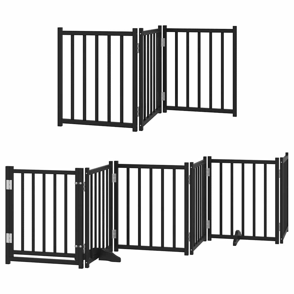 Dog Gate with Door Foldable 12 Panels Black 600 cm Poplar Wood