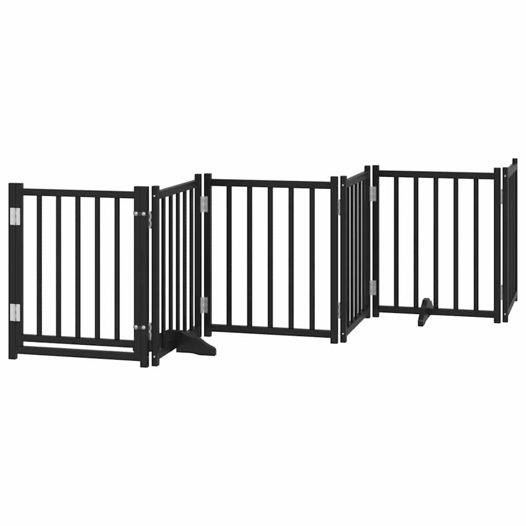 Dog Gate with Door Foldable 12 Panels Black 600 cm Poplar Wood