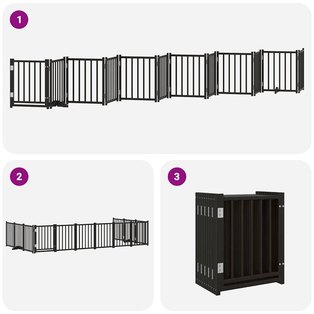 Dog Gate with Door Foldable 12 Panels Black 600 cm Poplar Wood