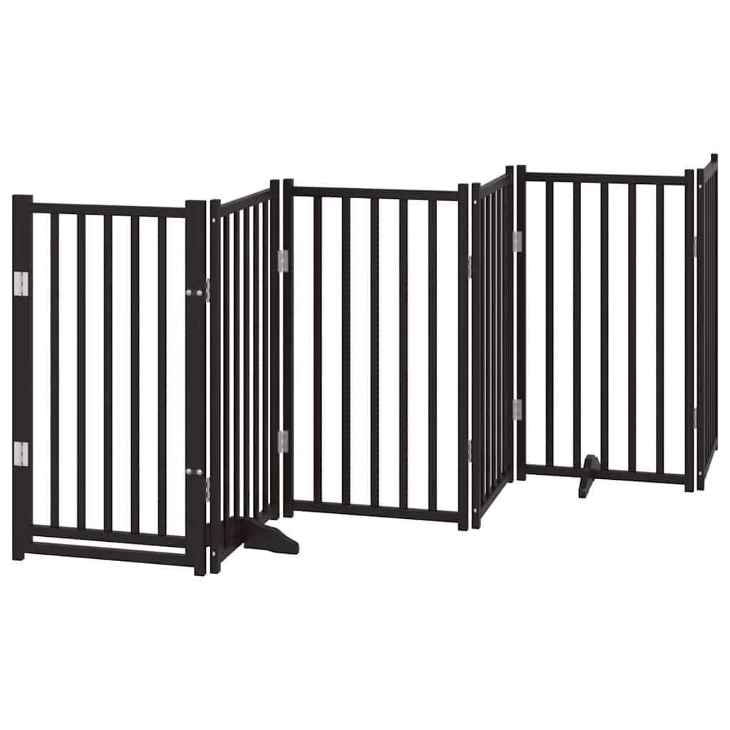 Dog Gate with Door Foldable 9 Panels Black 450 cm Poplar Wood
