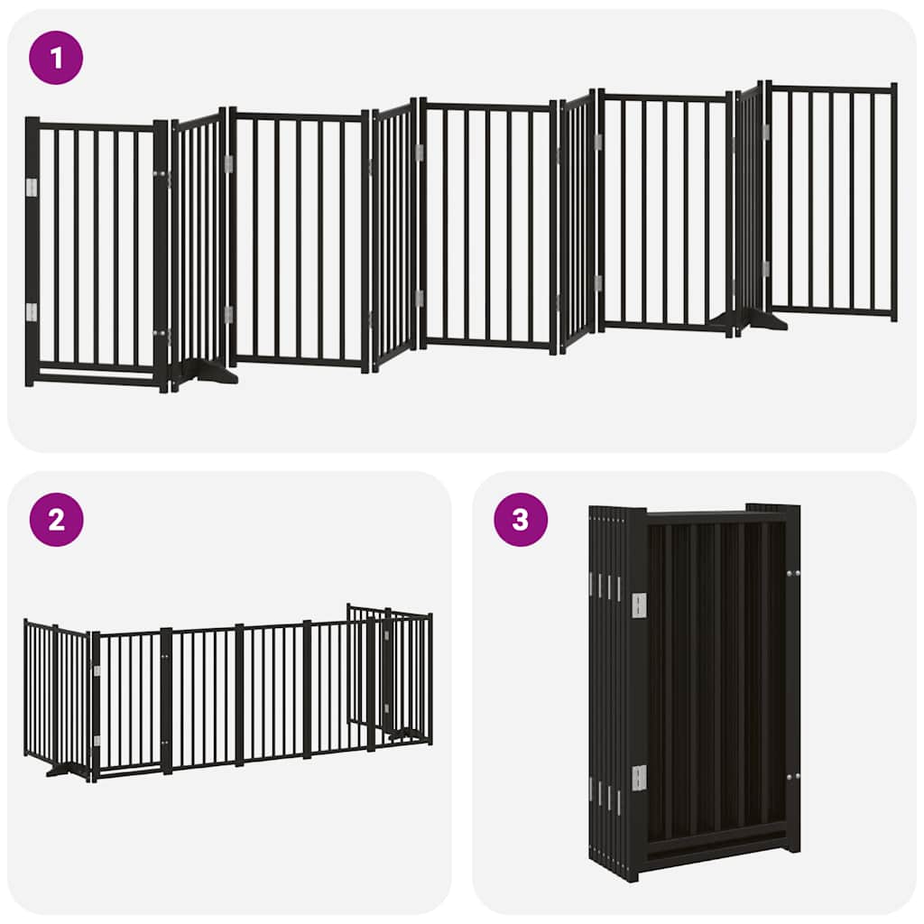 Dog Gate with Door Foldable 9 Panels Black 450 cm Poplar Wood