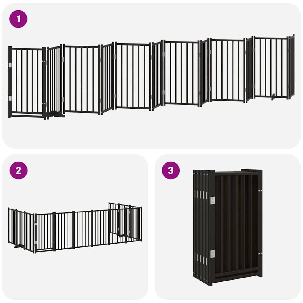 Dog Gate with Door Foldable 12 Panels Black 600 cm Poplar Wood
