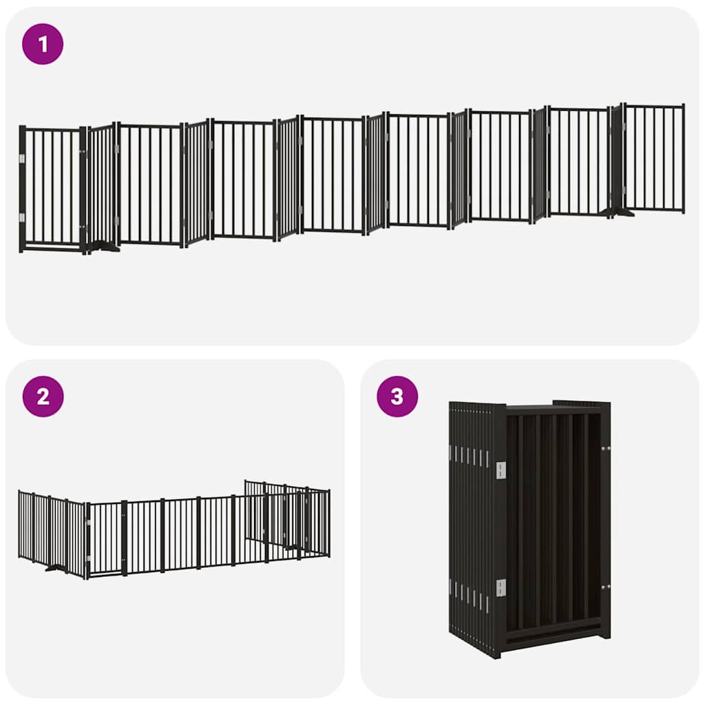 Dog Gate with Door Foldable 15 Panels Black 750 cm Poplar Wood