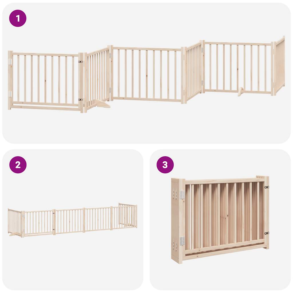 Dog Gate with Door Foldable 6 Panels 480 cm Poplar Wood