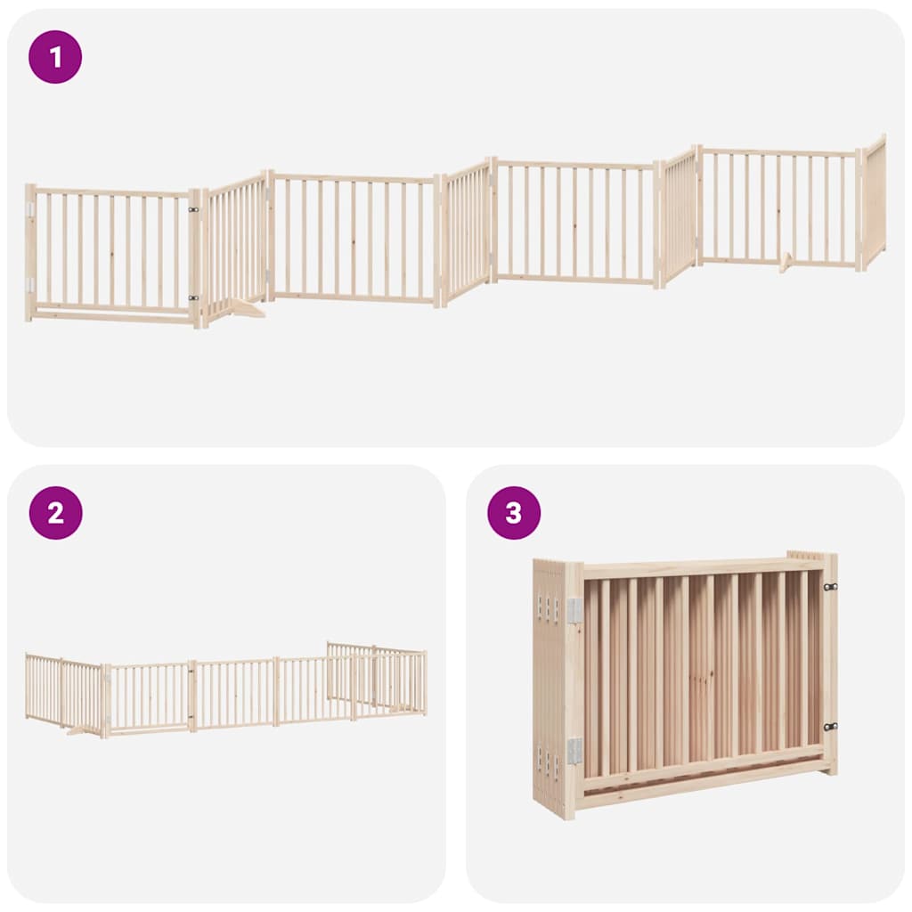 Dog Gate with Door Foldable 8 Panels 640 cm Poplar Wood