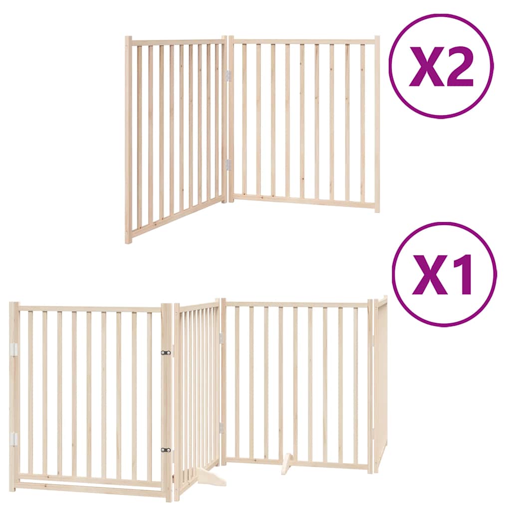 Dog Gate with Door Foldable 8 Panels 640 cm Poplar Wood