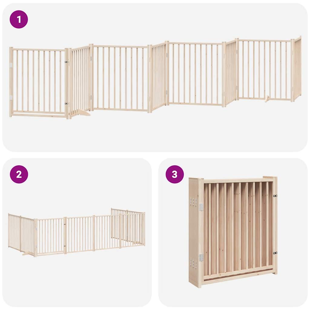 Dog Gate with Door Foldable 8 Panels 640 cm Poplar Wood