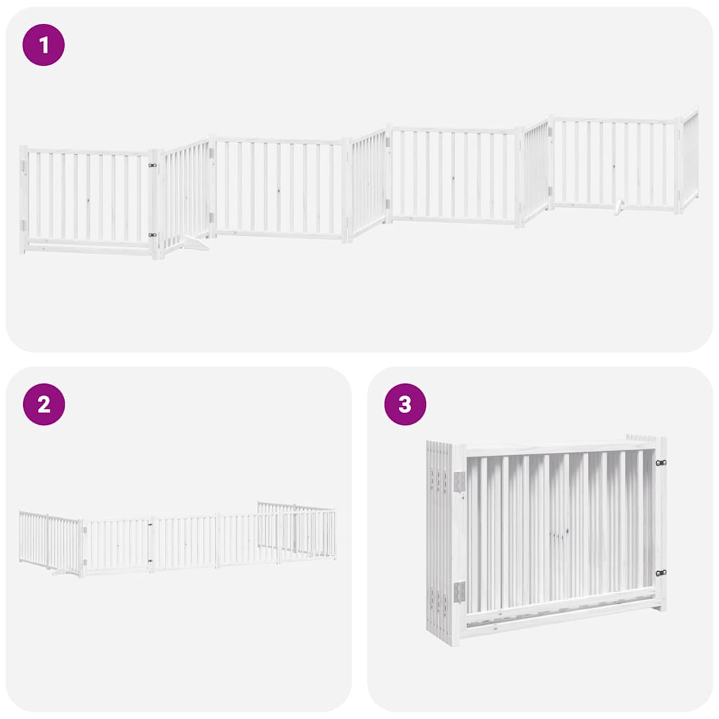Dog Gate with Door Foldable 8 Panels White 640 cm Poplar Wood