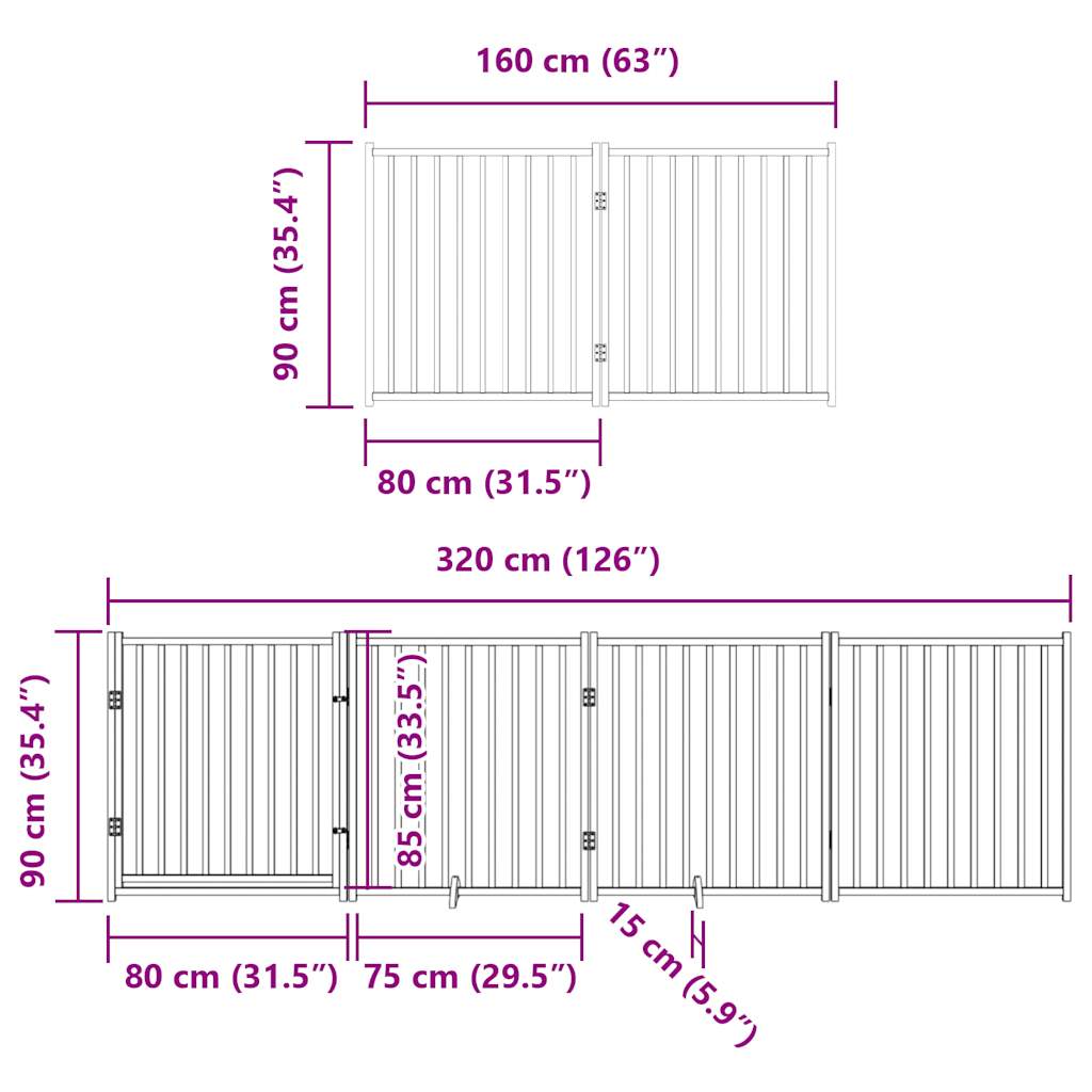 Dog Gate with Door Foldable 8 Panels White 640 cm Poplar Wood
