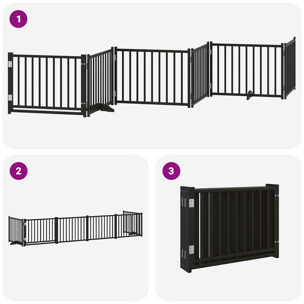 Dog Gate with Door Foldable 6 Panels Black 480 cm Poplar Wood