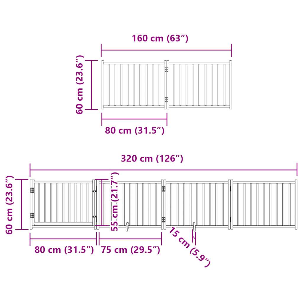 Dog Gate with Door Foldable 6 Panels Black 480 cm Poplar Wood